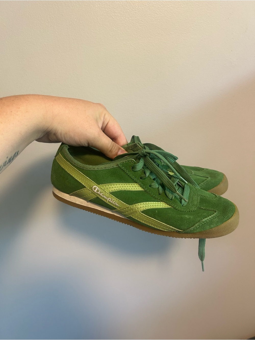 Champion women’s 6 Green Suede Retro lace up Trainers sneakers